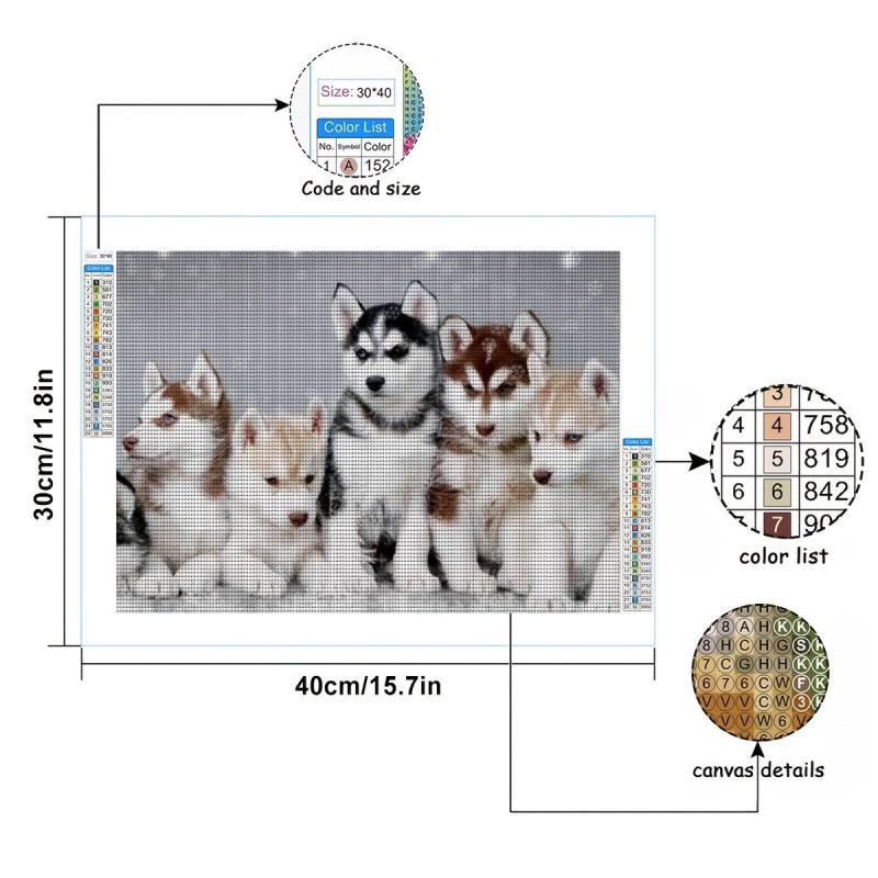 DIY Diamond Painting Five Dogs Full Drill Rhinestone Craft Wall Art Home Decor