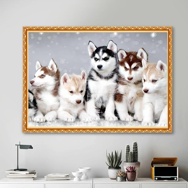DIY Diamond Painting Five Dogs Full Drill Rhinestone Craft Wall Art Home Decor