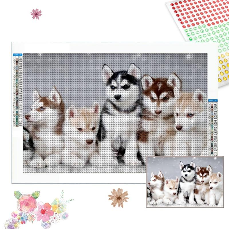 DIY Diamond Painting Five Dogs Full Drill Rhinestone Craft Wall Art Home Decor