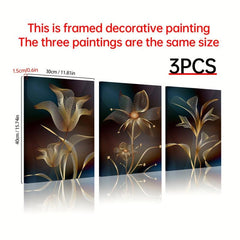 3pcs Abstract Golden Flower Nordic Art Plant Wall Decoration