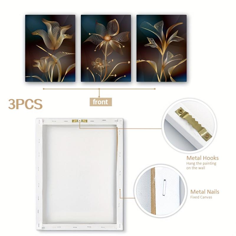 3pcs Abstract Golden Flower Nordic Art Plant Wall Decoration