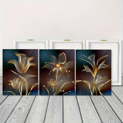3pcs Abstract Golden Flower Nordic Art Plant Wall Decoration