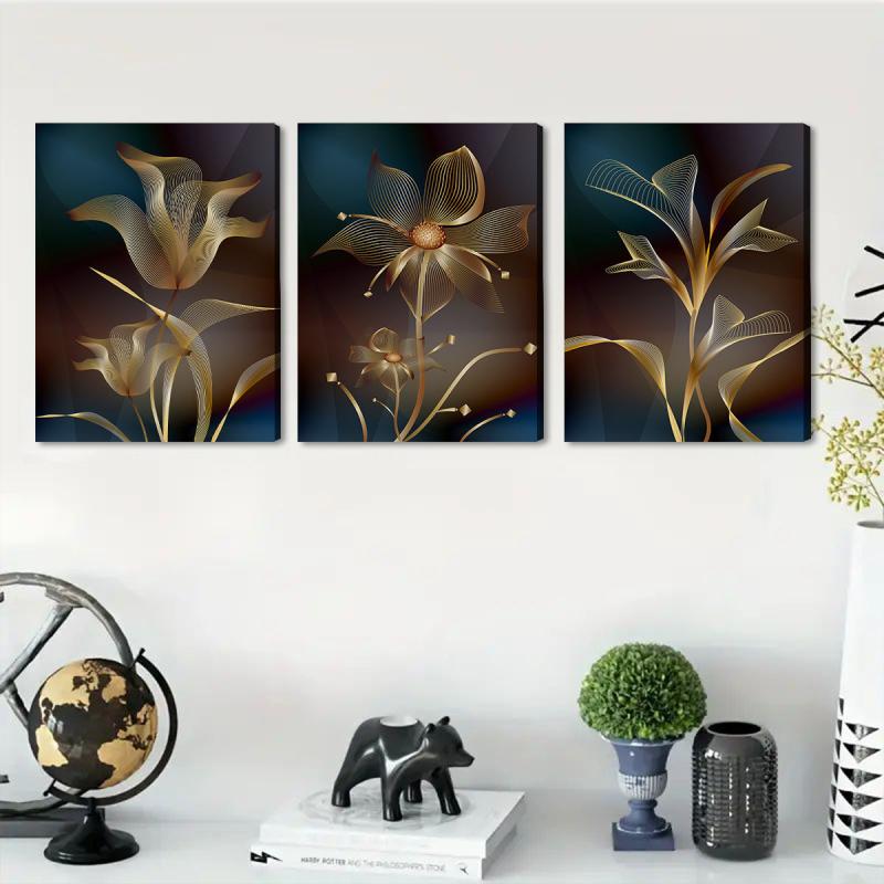 3pcs Abstract Golden Flower Nordic Art Plant Wall Decoration