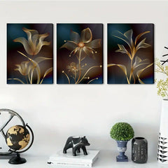 3pcs Abstract Golden Flower Nordic Art Plant Wall Decoration