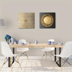 2pcs Golden Circle Decorative Paintings for Home and Office Decor
