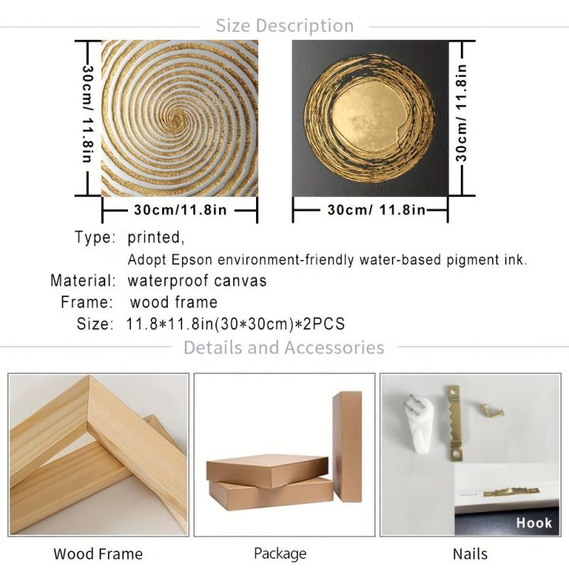 2pcs Golden Circle Decorative Paintings for Home and Office Decor