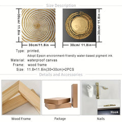 2pcs Golden Circle Decorative Paintings for Home and Office Decor