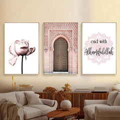 6pcs Islamic Art Print Posters Arabic Slogan Flower Canvas Wall Art