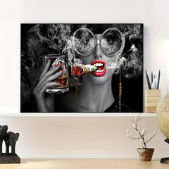 Smoking Woman Painting Canvas Wall Art