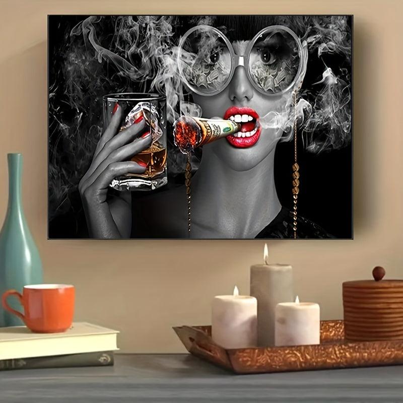 Smoking Woman Painting Canvas Wall Art