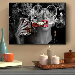 Smoking Woman Painting Canvas Wall Art