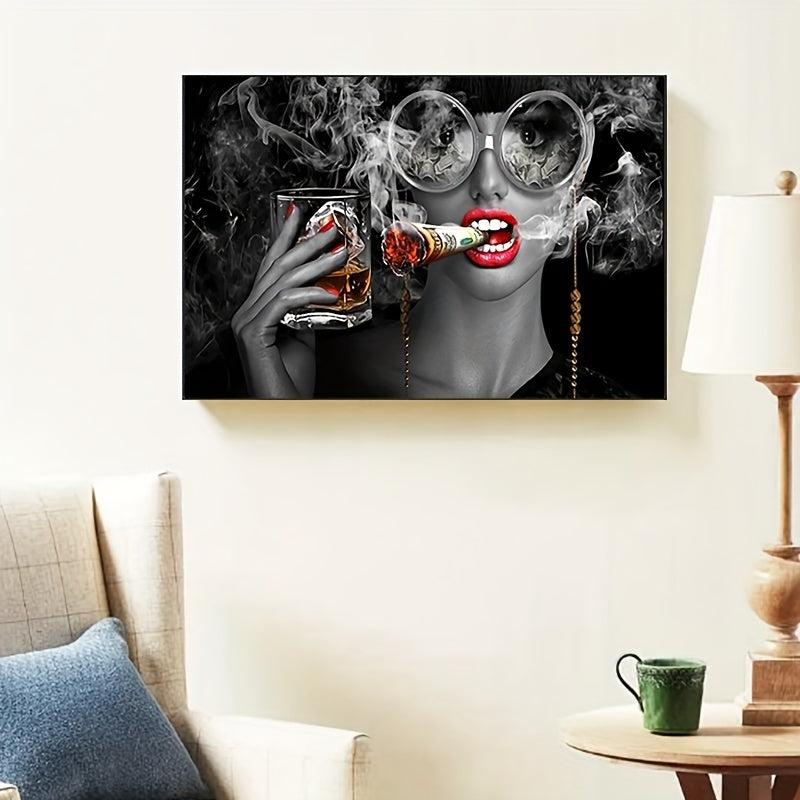 Smoking Woman Painting Canvas Wall Art