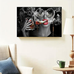 Smoking Woman Painting Canvas Wall Art