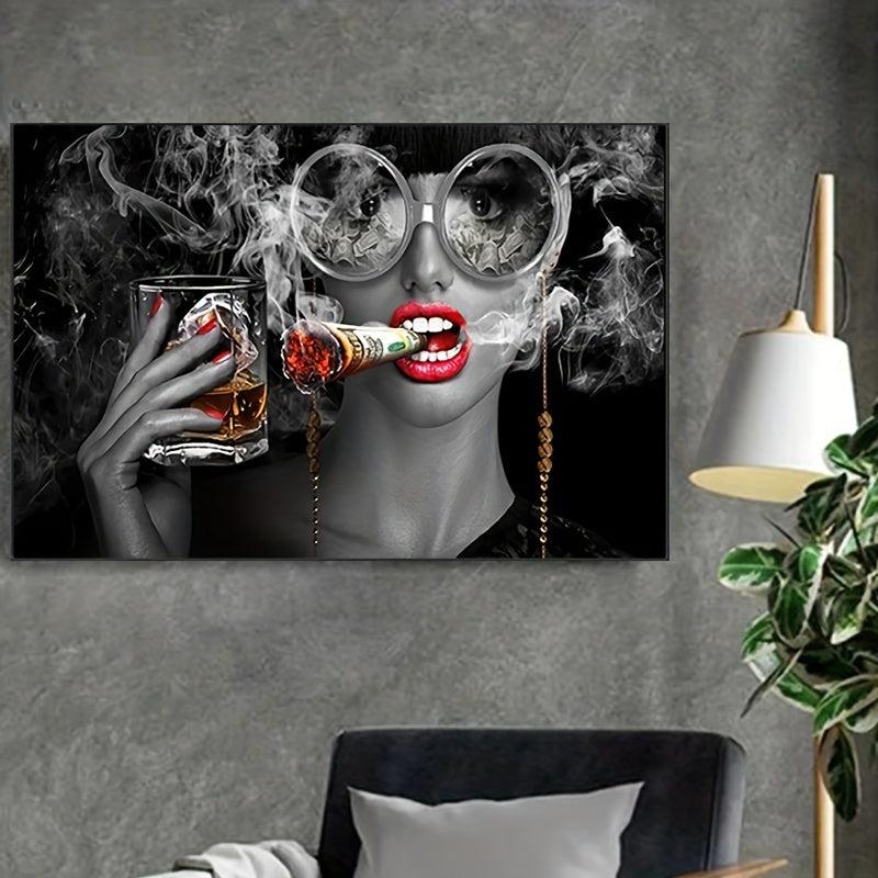 Smoking Woman Painting Canvas Wall Art