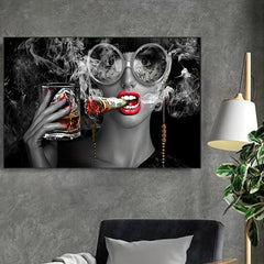 Smoking Woman Painting Canvas Wall Art