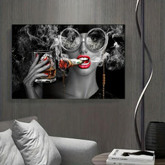 Smoking Woman Painting Canvas Wall Art