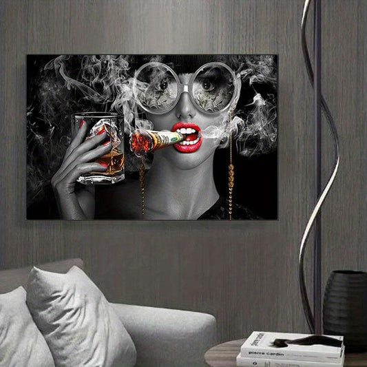 Smoking Woman Painting Canvas Wall Art