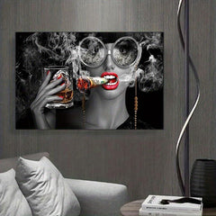 Smoking Woman Painting Canvas Wall Art