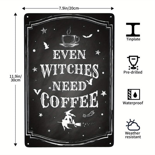 Witches Coffee Vintage Metal Aluminum Sign Gothic Wall Decor