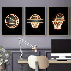 3pcs Basketball Posters And Prints Neon Light Canvas Painting Modern Murals