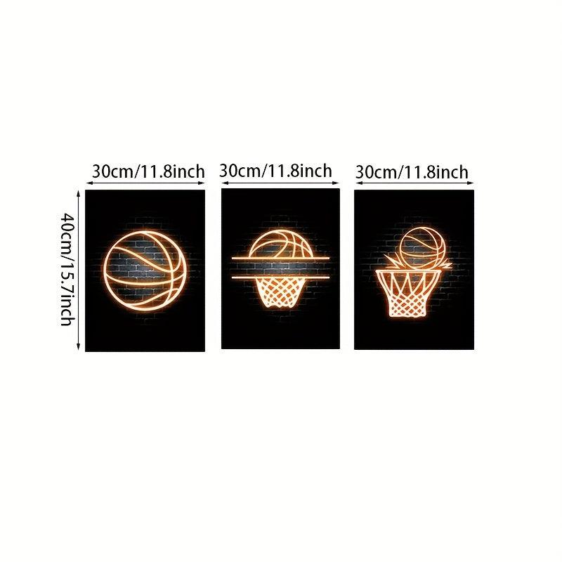 3pcs Basketball Posters And Prints Neon Light Canvas Painting Modern Murals