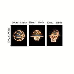 3pcs Basketball Posters And Prints Neon Light Canvas Painting Modern Murals