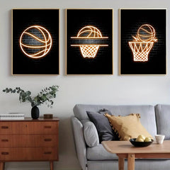 3pcs Basketball Posters And Prints Neon Light Canvas Painting Modern Murals