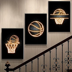 3pcs Basketball Posters And Prints Neon Light Canvas Painting Modern Murals