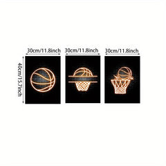 3pcs Basketball Posters And Prints Neon Light Canvas Painting Modern Murals