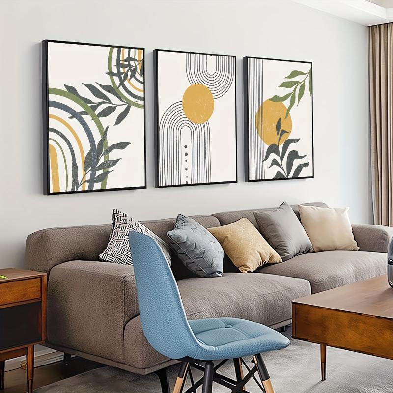 3pcs Boho Style Vintage Abstract Geometry Art Canvas Prints Set
