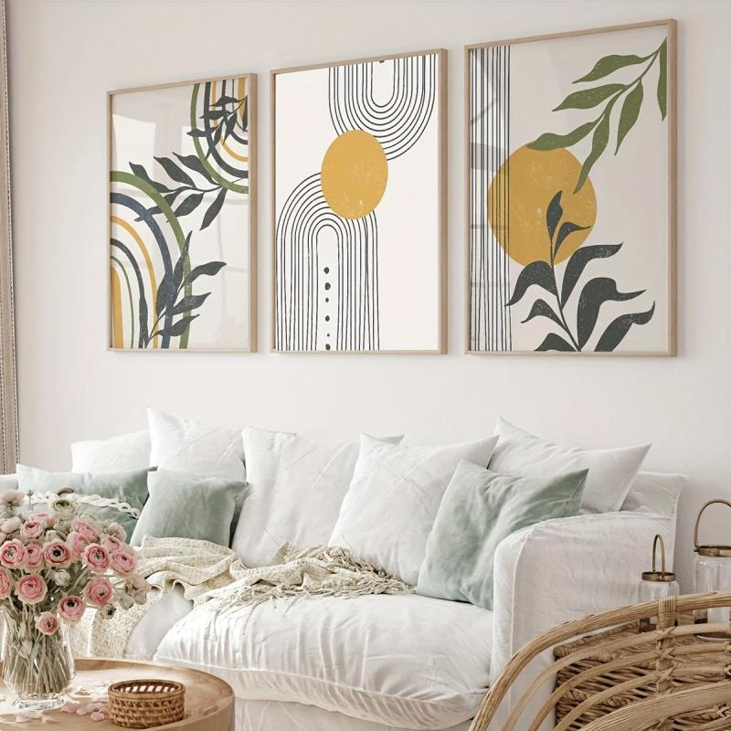 3pcs Boho Style Vintage Abstract Geometry Art Canvas Prints Set