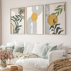 3pcs Boho Style Vintage Abstract Geometry Art Canvas Prints Set