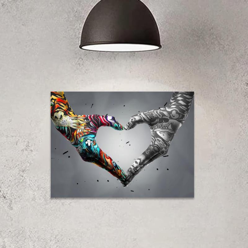 Canvas Poster Painted Fingers Love You Peach Heart Bedroom Wall Art