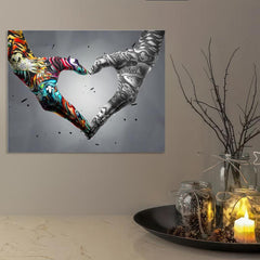 Canvas Poster Painted Fingers Love You Peach Heart Bedroom Wall Art