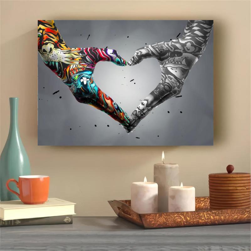 Canvas Poster Painted Fingers Love You Peach Heart Bedroom Wall Art