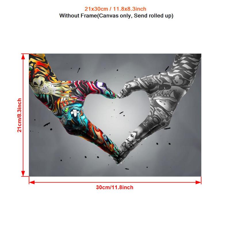 Canvas Poster Painted Fingers Love You Peach Heart Bedroom Wall Art