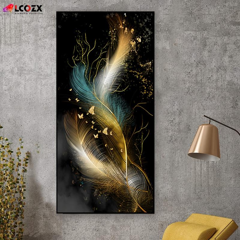 Abstract Butterfly Diamond Painting Set with Feather Line and Round Diamonds