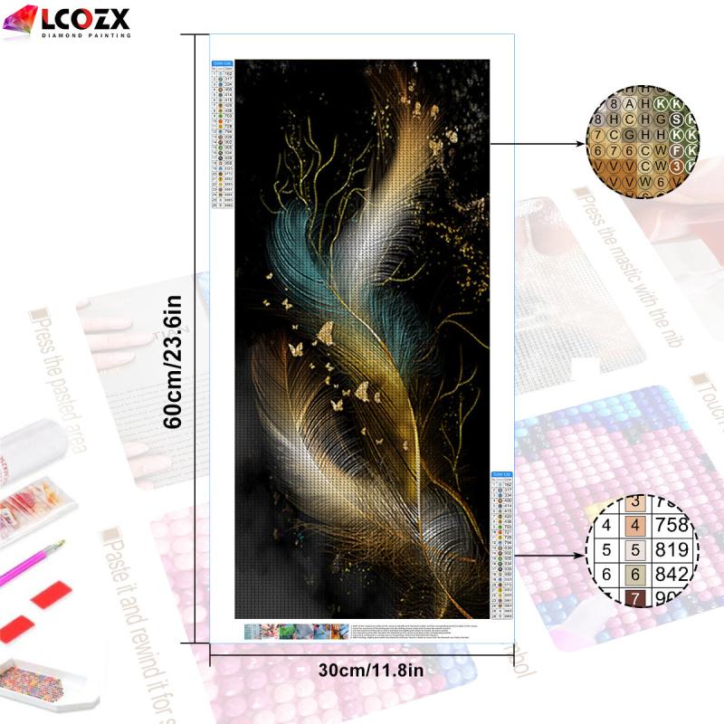 Abstract Butterfly Diamond Painting Set with Feather Line and Round Diamonds