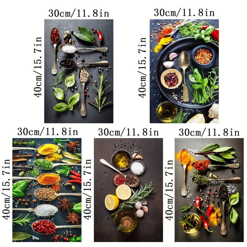 5pcs Herbs and Spices Canvas Art Prints - Perfect Wall Decor