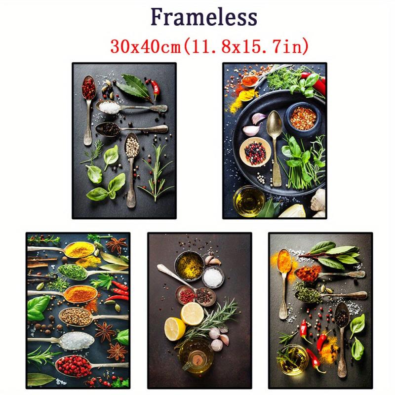 5pcs Herbs and Spices Canvas Art Prints - Perfect Wall Decor