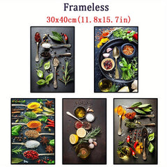 5pcs Herbs and Spices Canvas Art Prints - Perfect Wall Decor