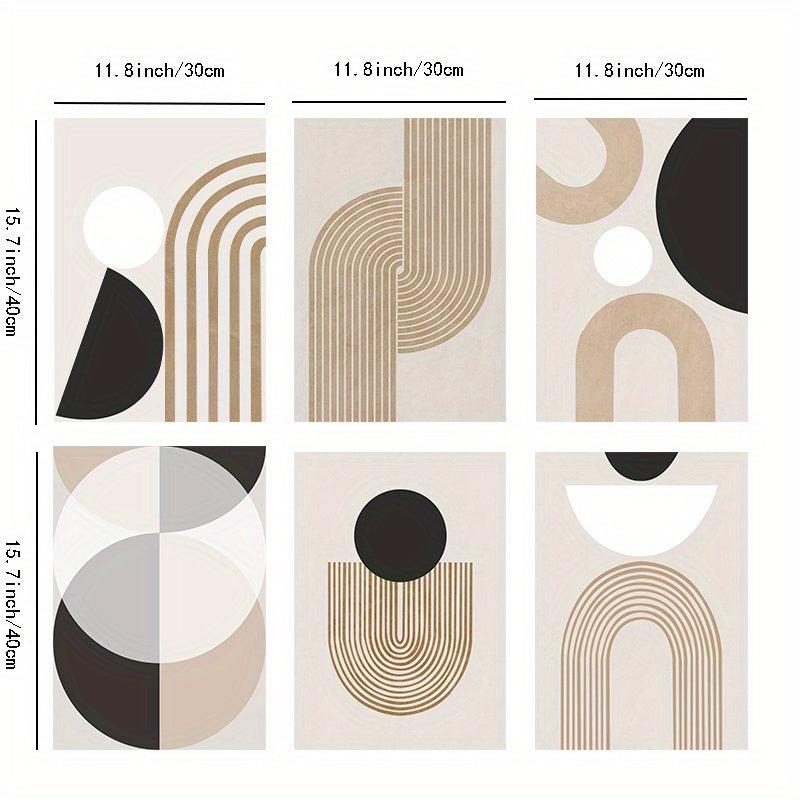 6pcs Beige Abstract Line Canvas Print Posters