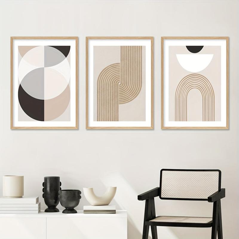 6pcs Beige Abstract Line Canvas Print Posters