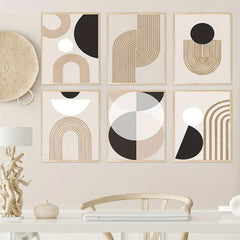 6pcs Beige Abstract Line Canvas Print Posters