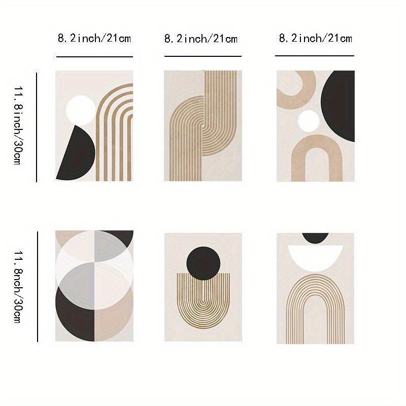 6pcs Beige Abstract Line Canvas Print Posters