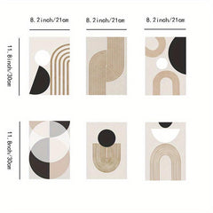 6pcs Beige Abstract Line Canvas Print Posters