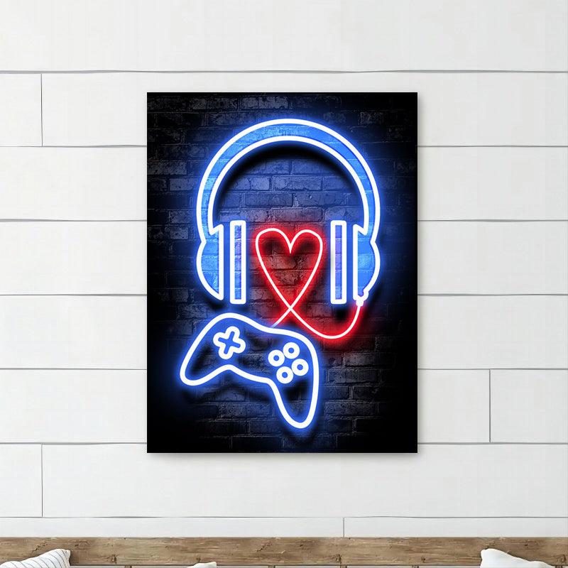 Gamer Quotes Canvas Poster Neon Gaming Decor - Living Room Bedroom Office Bar