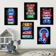 Gamer Quotes Canvas Poster Neon Gaming Decor - Living Room Bedroom Office Bar