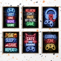 Gamer Quotes Canvas Poster Neon Gaming Decor - Living Room Bedroom Office Bar