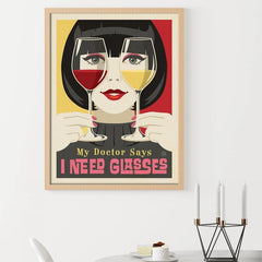 Vintage Cheers To Us Woman Drinking Wine Canvas Wall Art